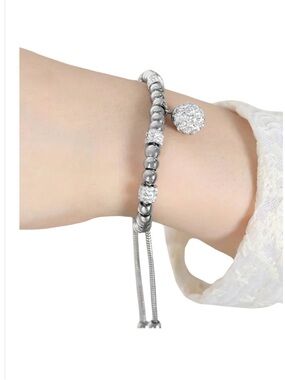 Crystal Bead Slider Bracelet NWT 18KT Gold Plated PVD Coated